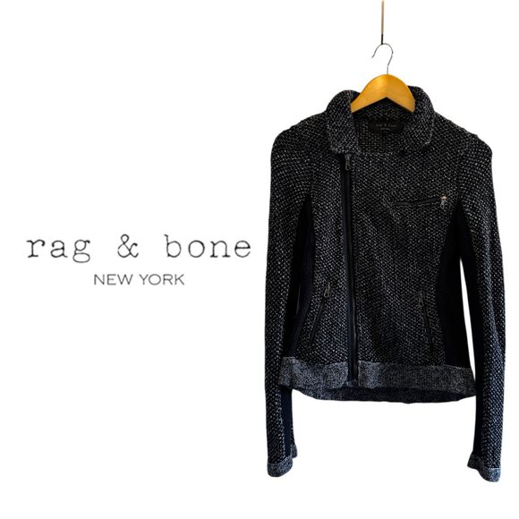 Rag and Bone Metallic Knit Moto Zip Cardigan Sweater - Picture 2 of 6